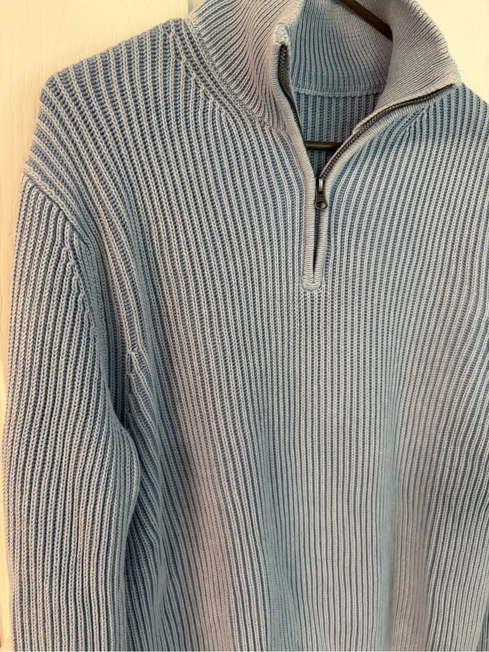 Light Blue Half-Zip Ribbed Sweater - Picture 2 of 5